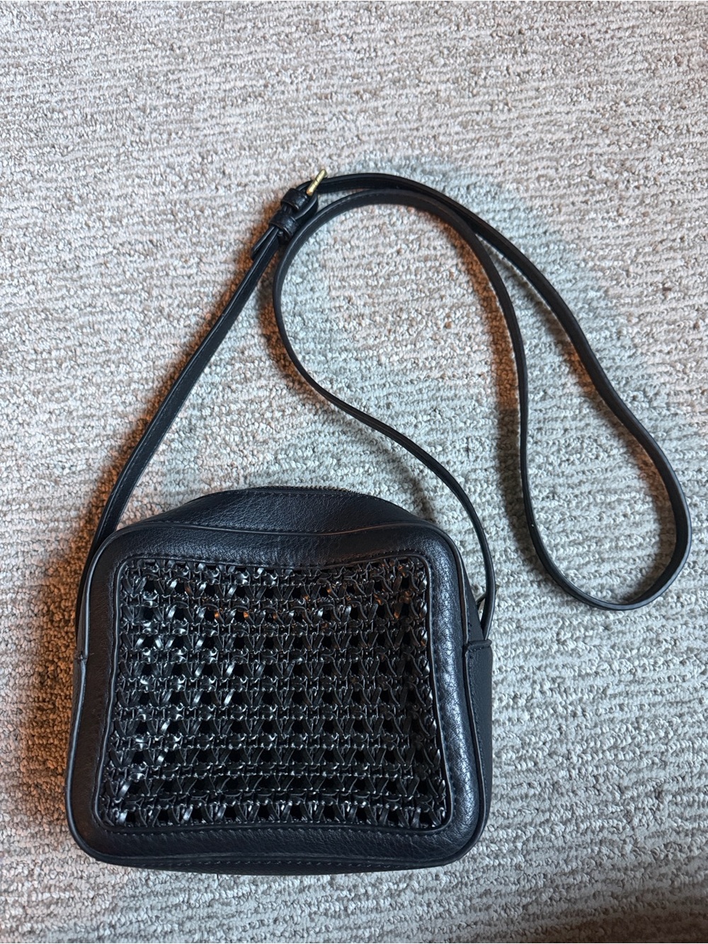 Anthropologie Black Woven-Front Crossbody Bag